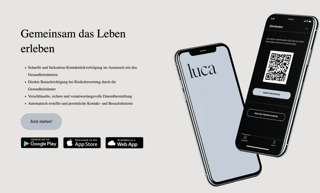 Das Bild zeigt die Luca App